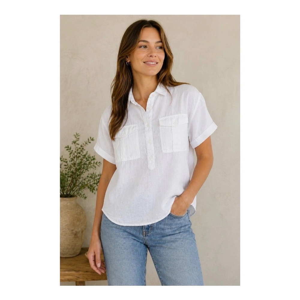 J.Crew Baird‎ McNutt Irish Linen Short Sleeve Popover Shirt White 00